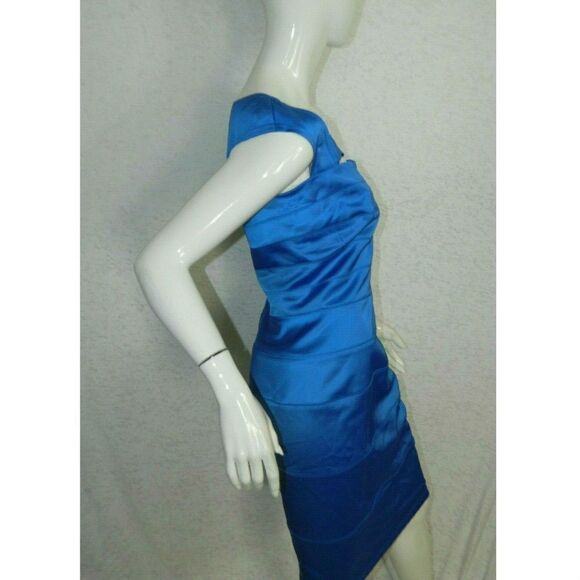 Tadashi Shoji Dress Blue Satin Cocktail Cutout Size 6 - Picture 4 of 8